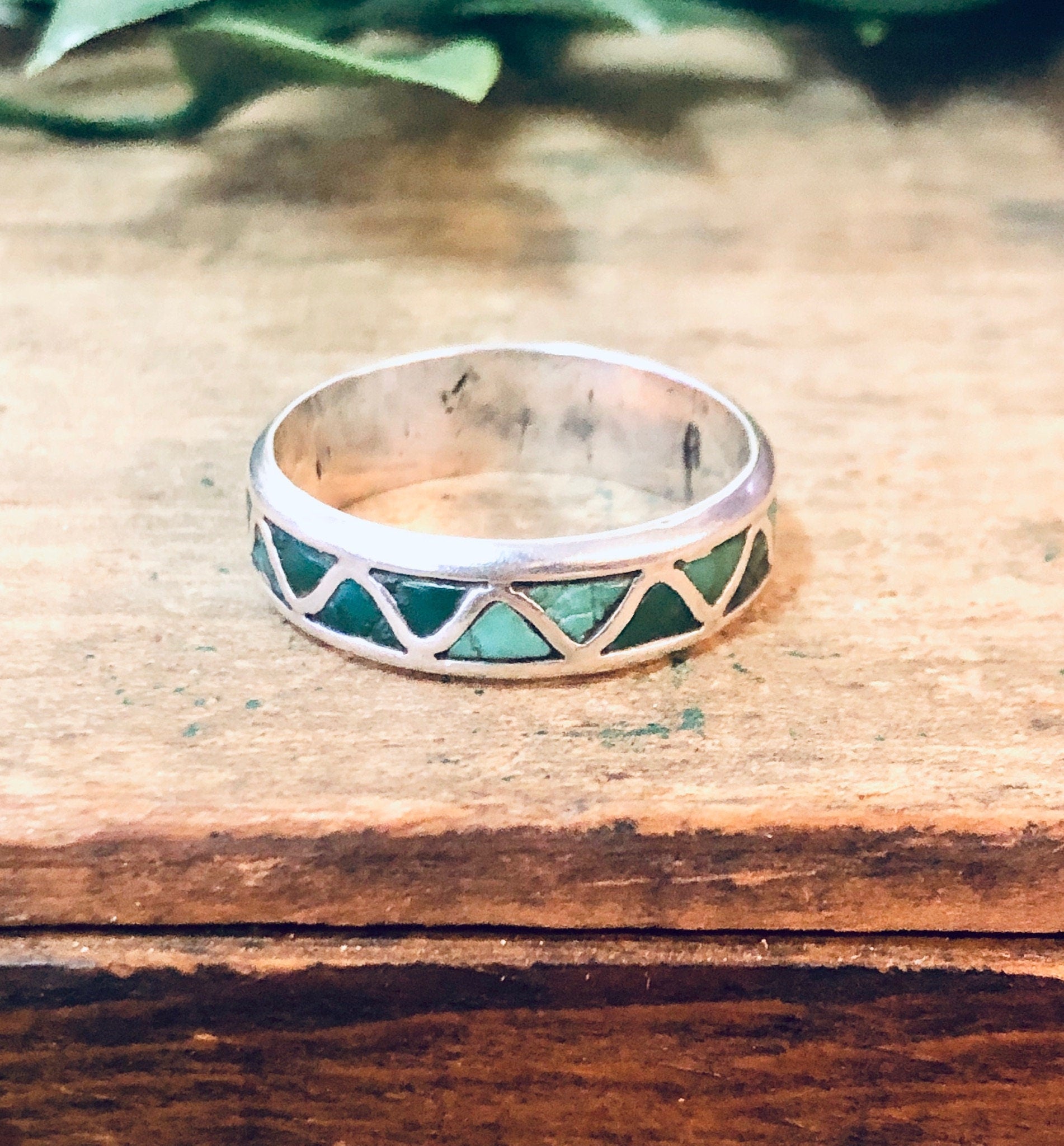 Vintage Silver Ring, Inlaid Stone Ring, Green Stone, Blue Stone, Malachite Jewelry, Vintage Jewelry, Thin Band Ring, Green and Silver, 925