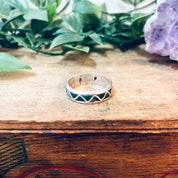 Vintage Silver Ring, Inlaid Stone Ring, Green Stone, Blue Stone, Malachite Jewelry, Vintage Jewelry, Thin Band Ring, Green and Silver, 925
