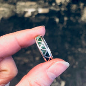 Vintage Silver Ring, Inlaid Stone Ring, Green Stone, Blue Stone, Malachite Jewelry, Vintage Jewelry, Thin Band Ring, Green and Silver, 925