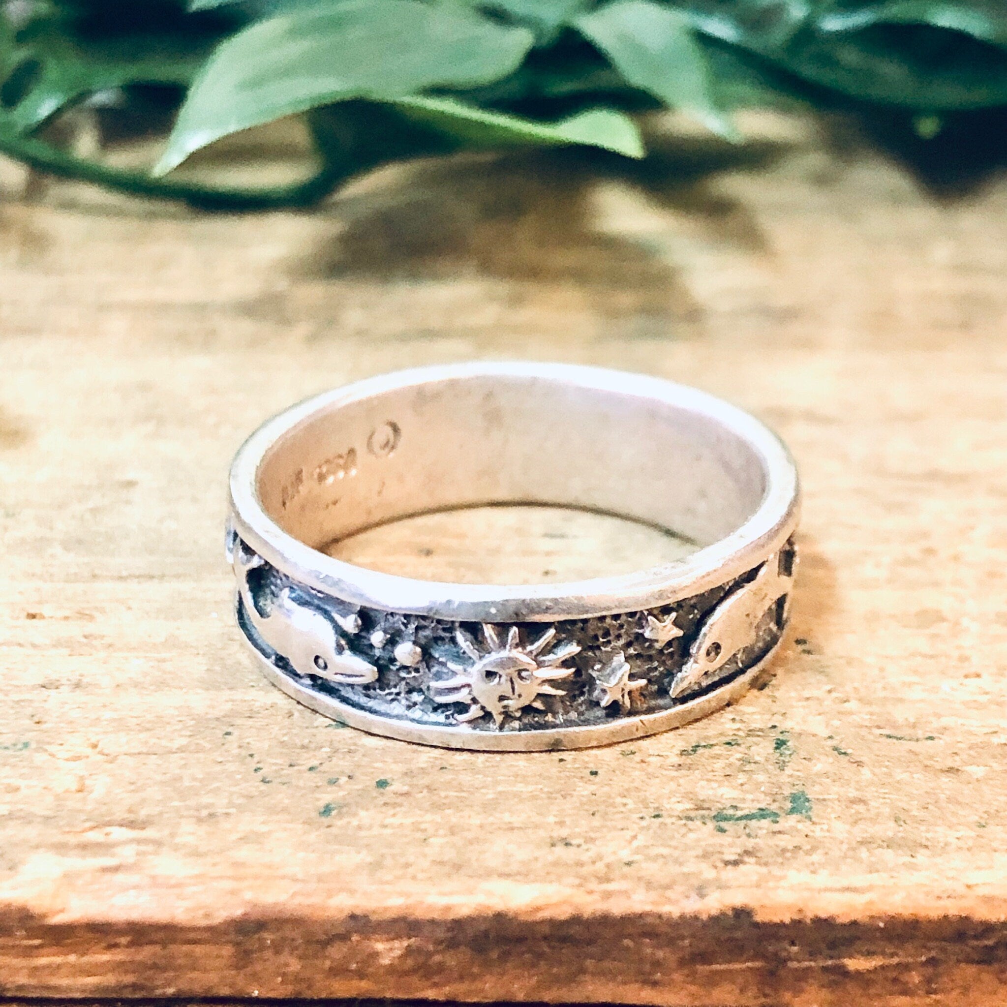 Vintage Silver Ring, Silver Band Ring, Aquatic Ring, Dolphin Ring, Sun Jewelry, Ocean Jewelry, Vintage Jewelry, Thumb Ring, Skinny Band Ring
