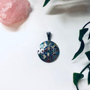 Vintage Silver Pendant, Inlaid Stones, Natural Stones, Pendant Necklace, Vintage Necklace, Round Pendant, Blue Lapis, Malachite Jewelry,