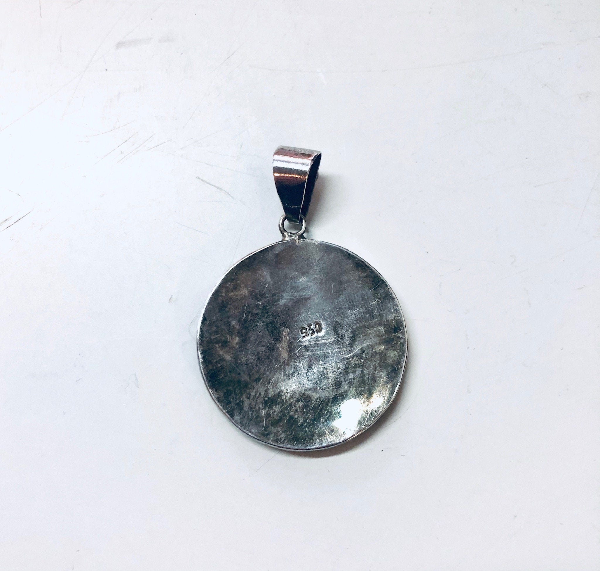 Vintage Silver Pendant, Inlaid Stones, Natural Stones, Pendant Necklace, Vintage Necklace, Round Pendant, Blue Lapis, Malachite Jewelry,