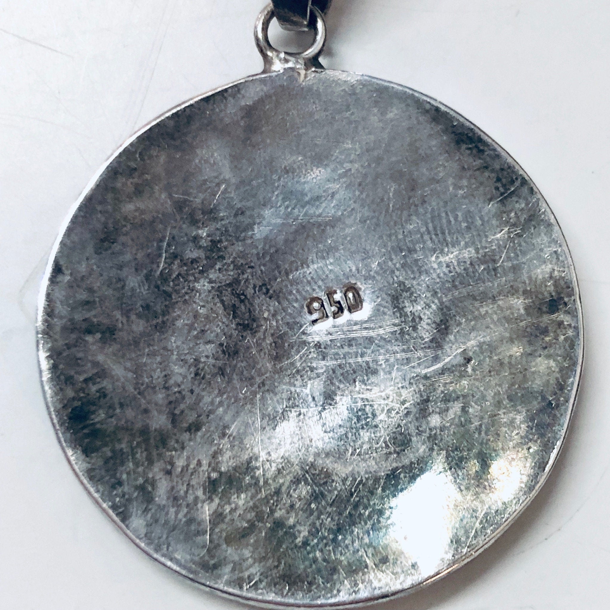 Vintage Silver Pendant, Inlaid Stones, Natural Stones, Pendant Necklace, Vintage Necklace, Round Pendant, Blue Lapis, Malachite Jewelry,