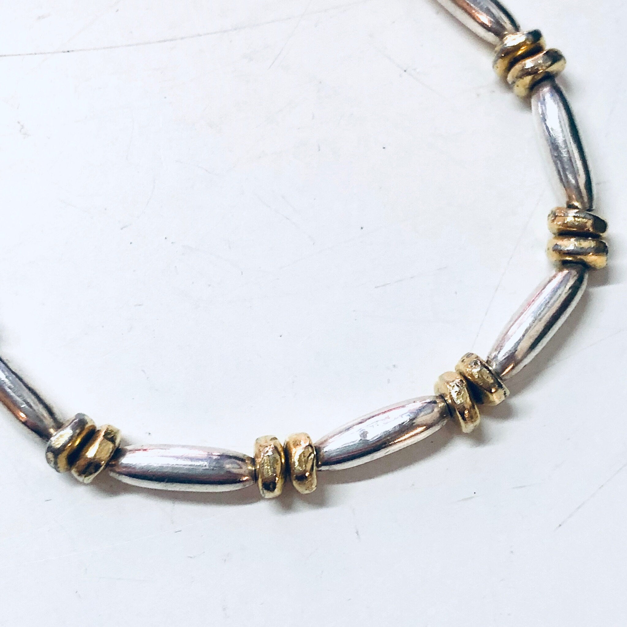 Vintage Silver Bracelet, Link Bracelet, Beaded Bracelet, Silver Beads, Gold Accents, Vintage Jewelry, Toggle Bracelet, Unique Jewelry, 925