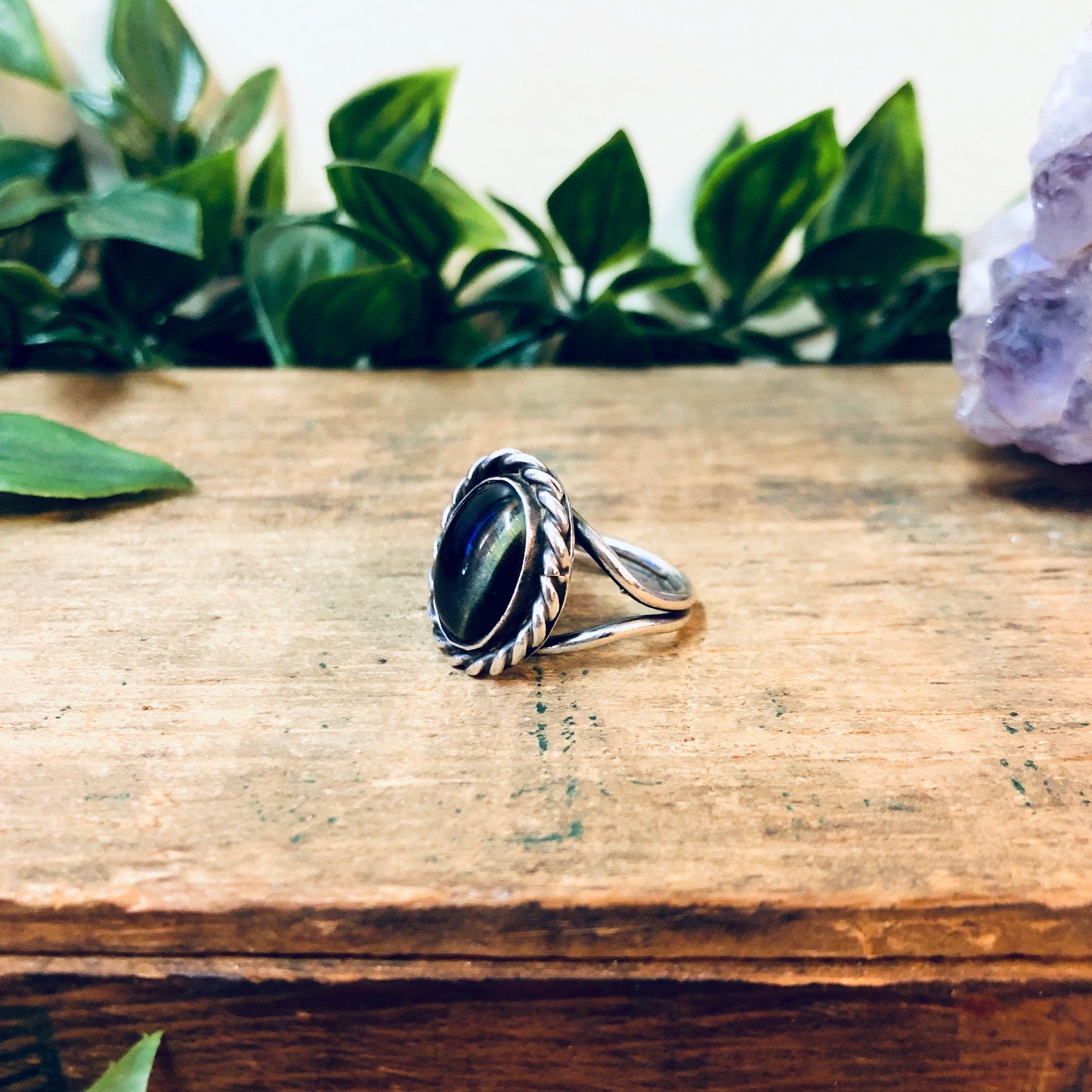 Vintage Silver Ring, Rope Ring, Simple Jewelry, Unique Jewelry, Vintage Jewelry, Tigers Eye, Green Tigers Eye, Small Ring, 925 Ring, Oval