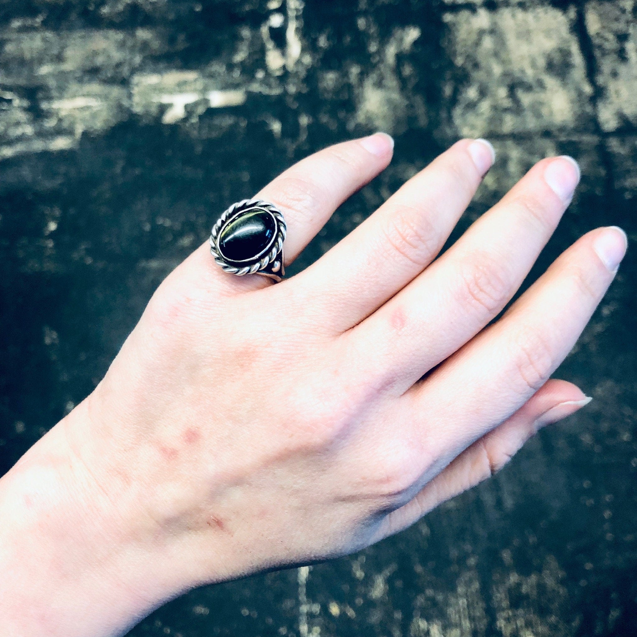 Vintage Silver Ring, Rope Ring, Simple Jewelry, Unique Jewelry, Vintage Jewelry, Tigers Eye, Green Tigers Eye, Small Ring, 925 Ring, Oval