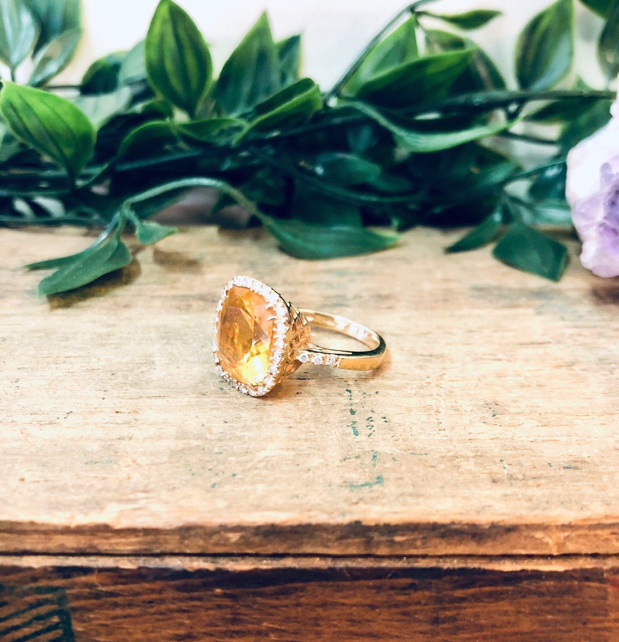 Vintage Gold Ring, Diamond Ring, Yellow Topaz Ring, 18K Gold Ring, Yellow Gold Ring, Vintage Jewelry, Diamond Jewelry, Engagement Ring, Gold