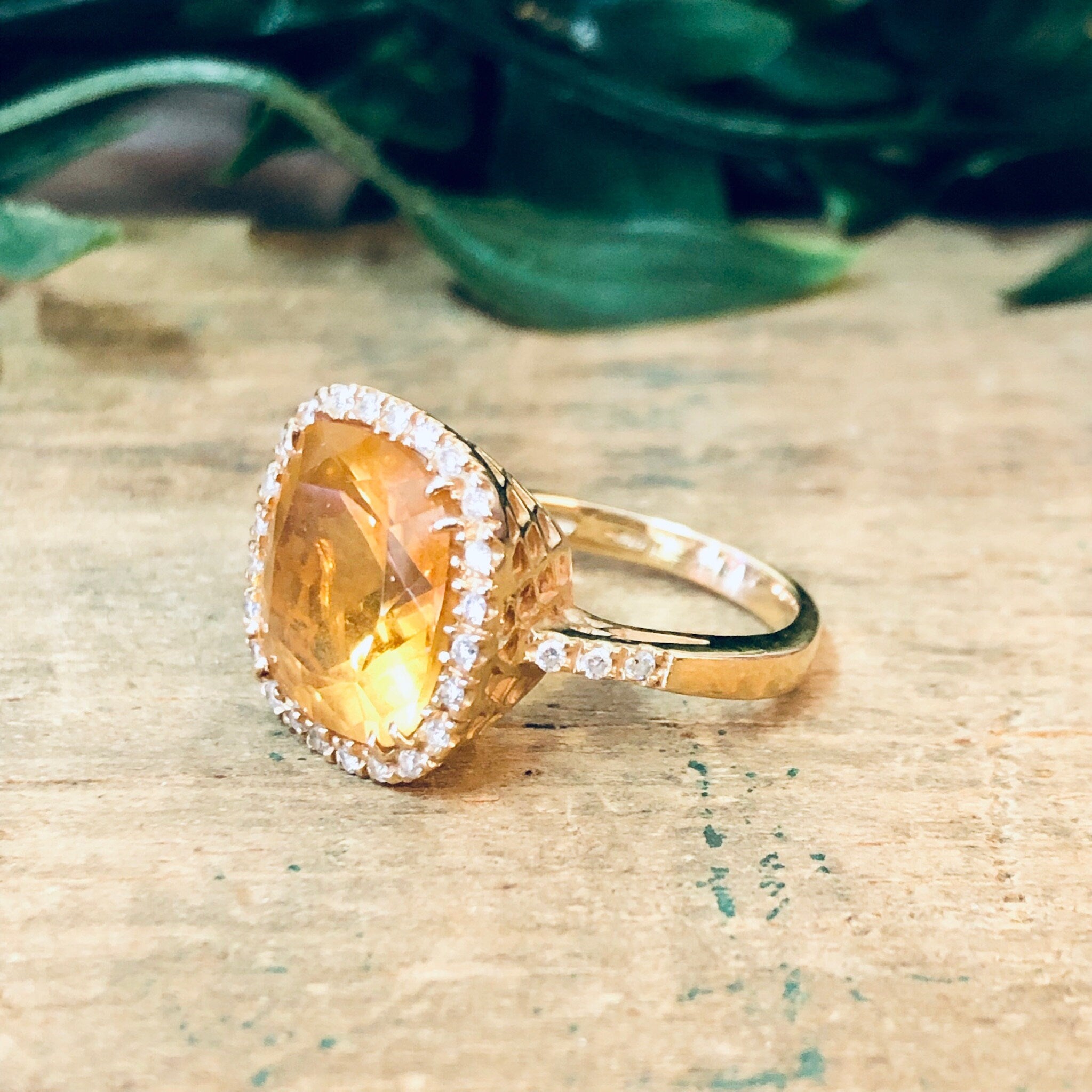 Vintage Gold Ring, Diamond Ring, Yellow Topaz Ring, 18K Gold Ring, Yellow Gold Ring, Vintage Jewelry, Diamond Jewelry, Engagement Ring, Gold