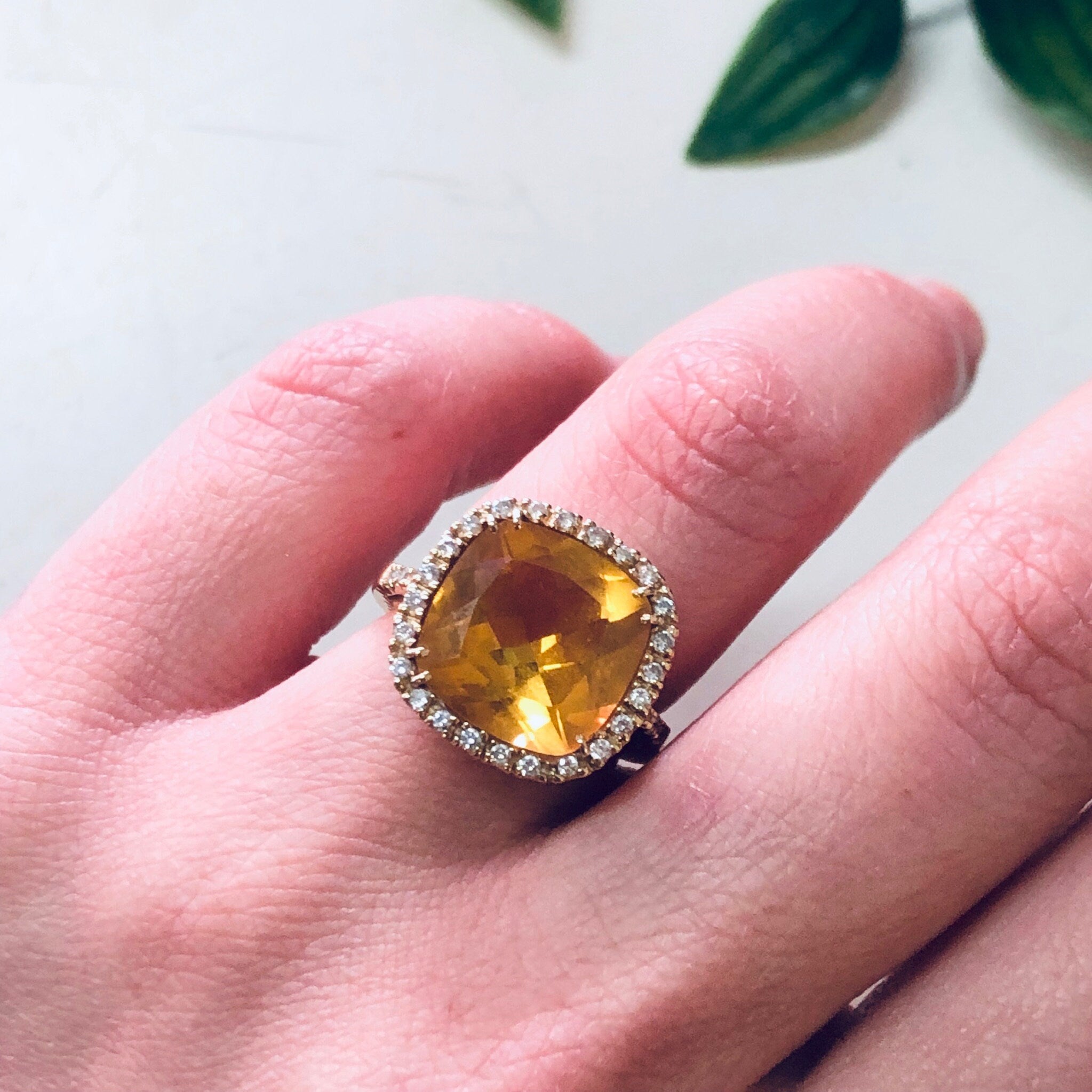 Vintage Gold Ring, Diamond Ring, Yellow Topaz Ring, 18K Gold Ring, Yellow Gold Ring, Vintage Jewelry, Diamond Jewelry, Engagement Ring, Gold