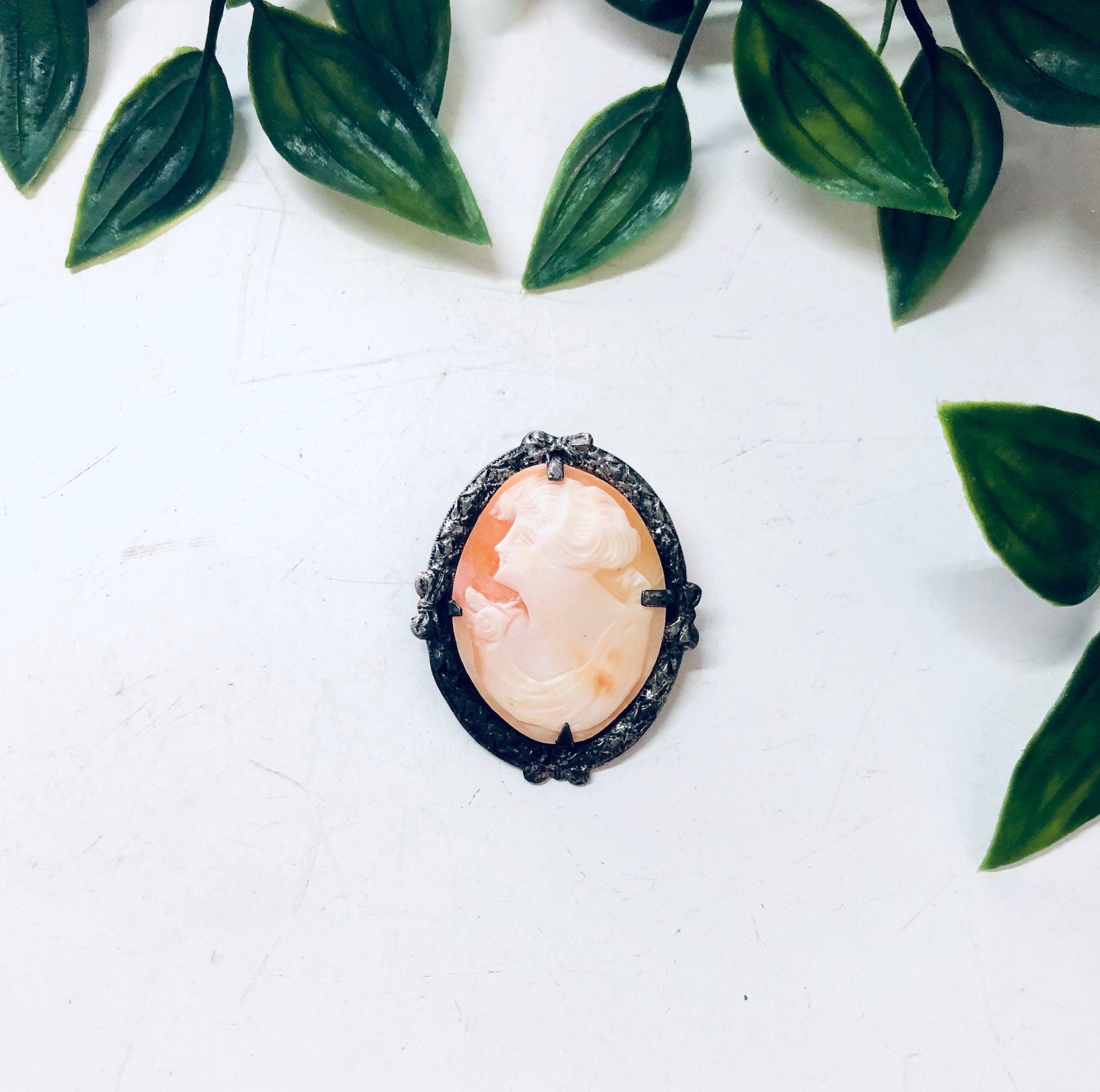 Vintage Cameo, Cameo Brooch, Vintage Brooch, Silver Brooch, Orange Cameo, Victorian Jewelry, Vintage Pin, Vintage Jewelry, Unique Jewelry