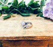 Vintage Silver Ring, Blue Gemstone, Leaf Ring, Anniversary Gift, Silver and Blue, Etched Silver, Birthstone Ring, Vintage Jewelry, 925 Ring