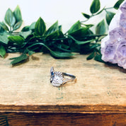 Vintage Silver Ring, Blue Gemstone, Leaf Ring, Anniversary Gift, Silver and Blue, Etched Silver, Birthstone Ring, Vintage Jewelry, 925 Ring