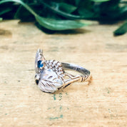 Vintage Silver Ring, Blue Gemstone, Leaf Ring, Anniversary Gift, Silver and Blue, Etched Silver, Birthstone Ring, Vintage Jewelry, 925 Ring