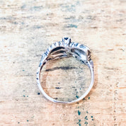 Vintage Silver Ring, Blue Gemstone, Leaf Ring, Anniversary Gift, Silver and Blue, Etched Silver, Birthstone Ring, Vintage Jewelry, 925 Ring
