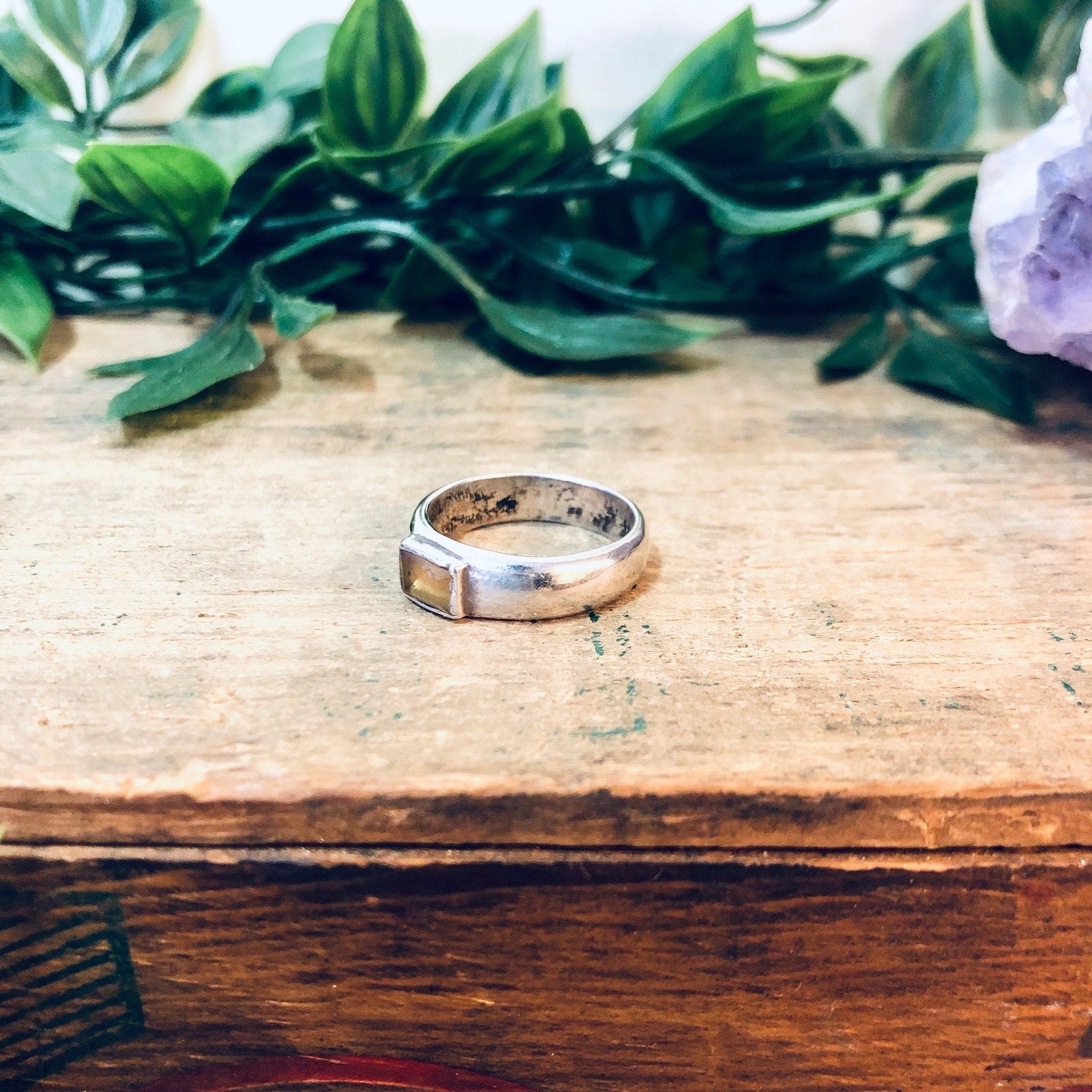Vintage Silver Ring, Citrine Ring, Band Ring, Simple Jewelry, Birthstone Ring, Vintage Jewelry, Silver and Yellow, Thin Band, Stacking Ring