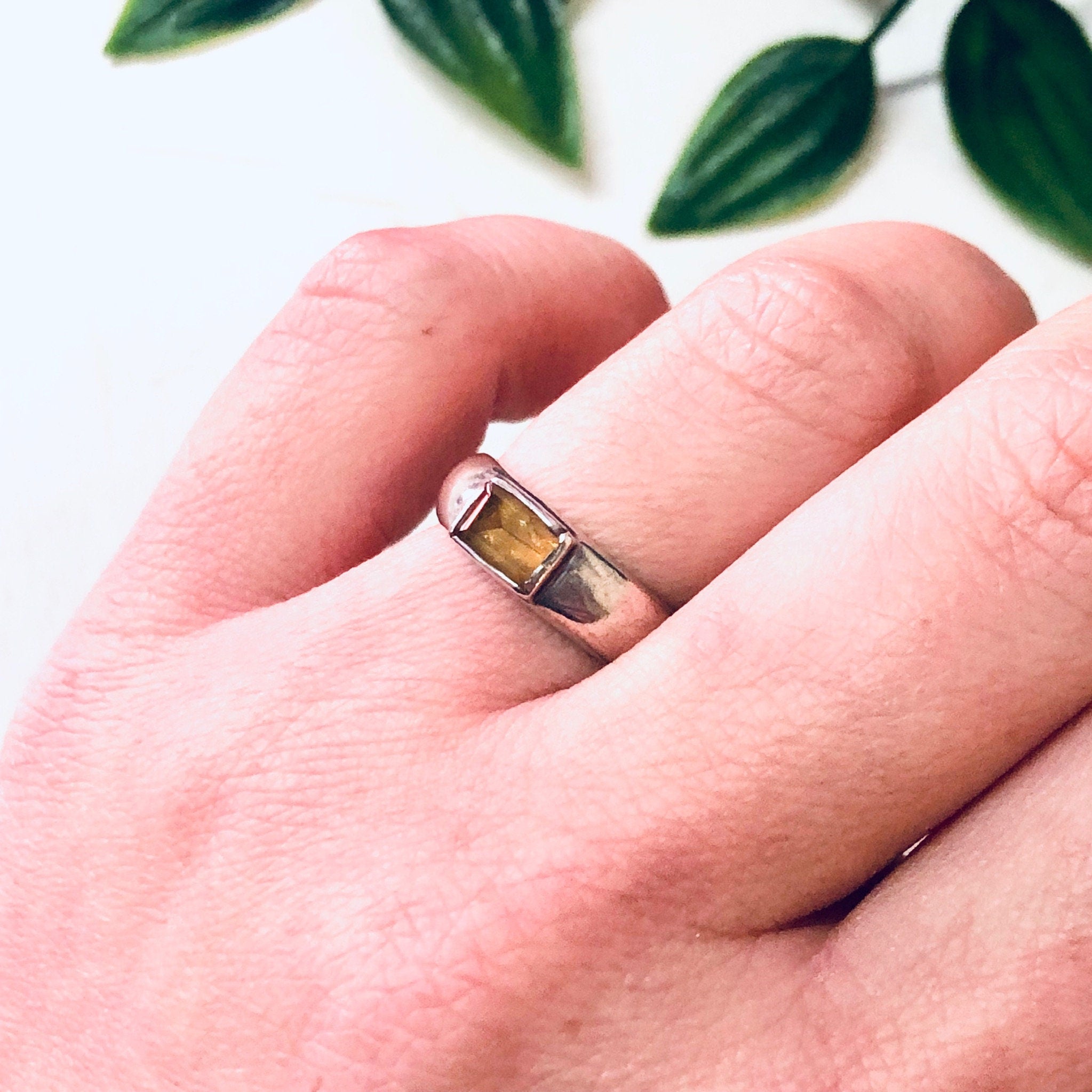 Vintage Silver Ring, Citrine Ring, Band Ring, Simple Jewelry, Birthstone Ring, Vintage Jewelry, Silver and Yellow, Thin Band, Stacking Ring