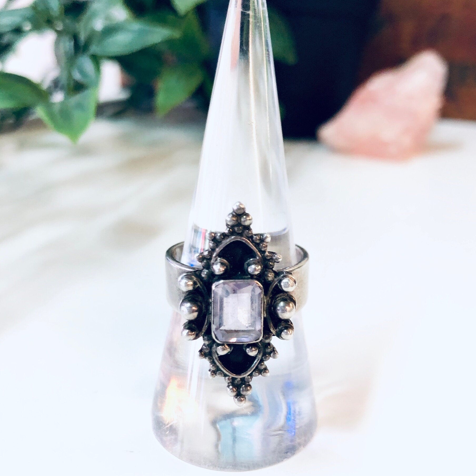 Vintage Silver Ring, Amethyst Ring, Purple Gemstone, Statement Ring, Large Ring, Vintage Jewelry, Silver and Purple, Engagement Ring, 925
