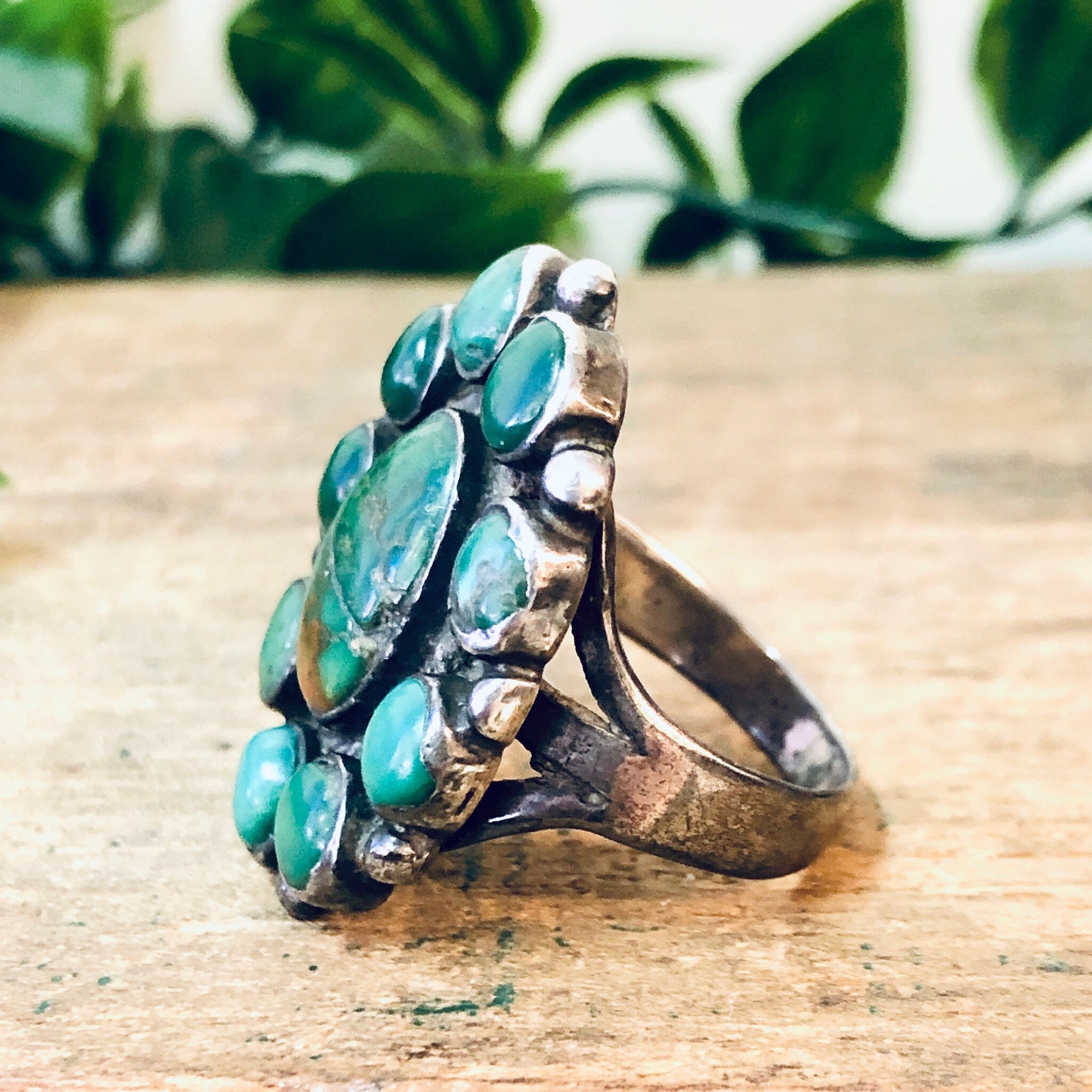 Large Turquoise Ring, Green Turquoise, Vintage Silver Ring, Statement Jewelry, Bohemian Style, Boho Ring, Southwestern Ring, Turquoise Ring