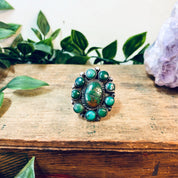 Large Turquoise Ring, Green Turquoise, Vintage Silver Ring, Statement Jewelry, Bohemian Style, Boho Ring, Southwestern Ring, Turquoise Ring
