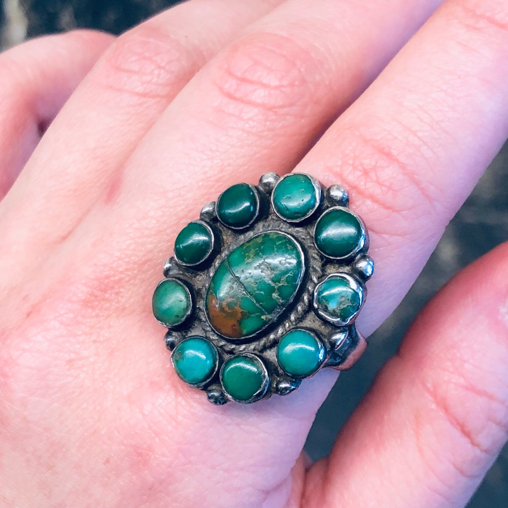 Large Turquoise Ring, Green Turquoise, Vintage Silver Ring, Statement Jewelry, Bohemian Style, Boho Ring, Southwestern Ring, Turquoise Ring