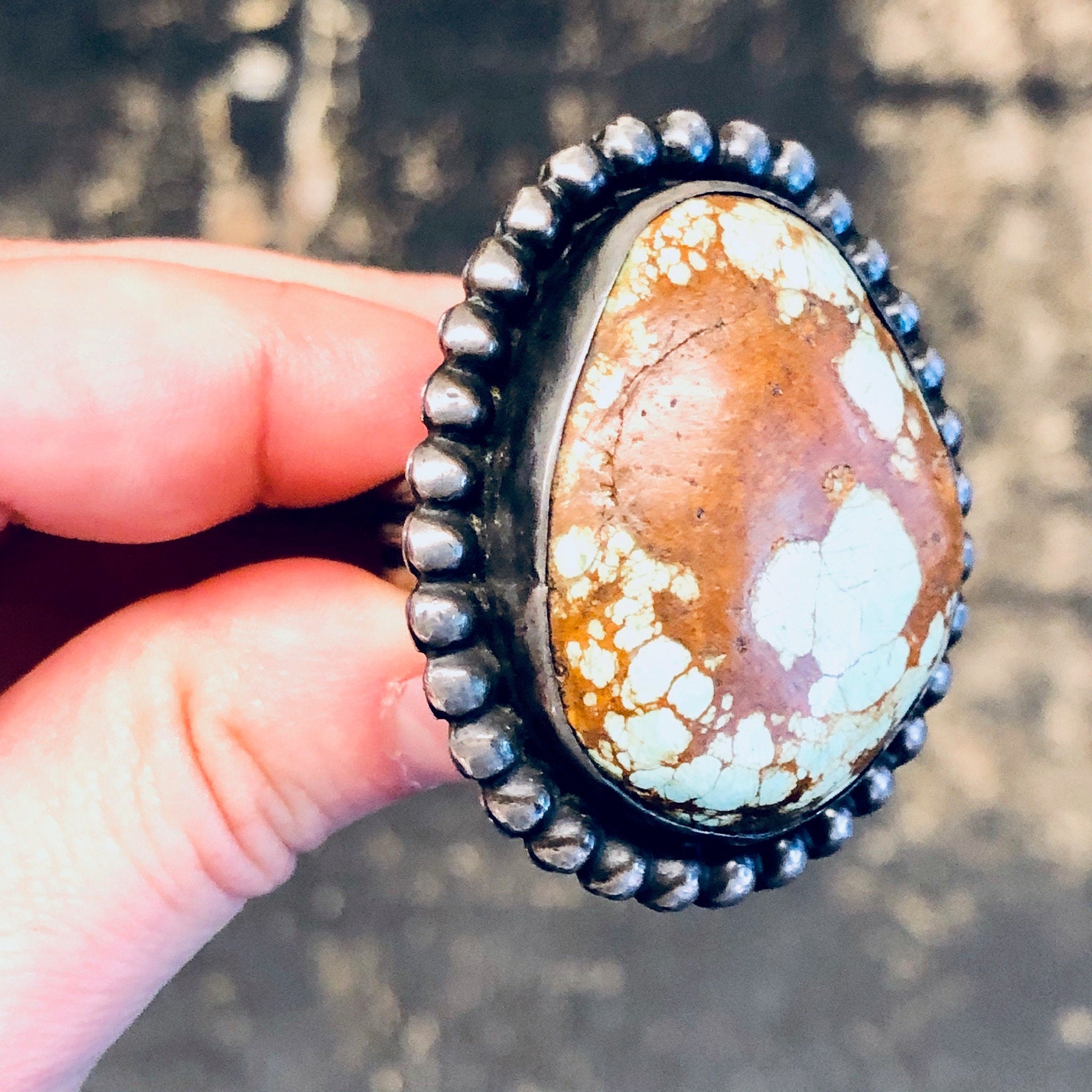 Large Vintage Ring, Southwestern Ring, Turquoise Ring, Large Turquoise Stone, Extra Large Ring, Blue and Brown, Light Blue Ring, Boho Style