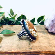 Large Vintage Ring, Southwestern Ring, Turquoise Ring, Large Turquoise Stone, Extra Large Ring, Blue and Brown, Light Blue Ring, Boho Style