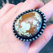 Large Vintage Ring, Southwestern Ring, Turquoise Ring, Large Turquoise Stone, Extra Large Ring, Blue and Brown, Light Blue Ring, Boho Style