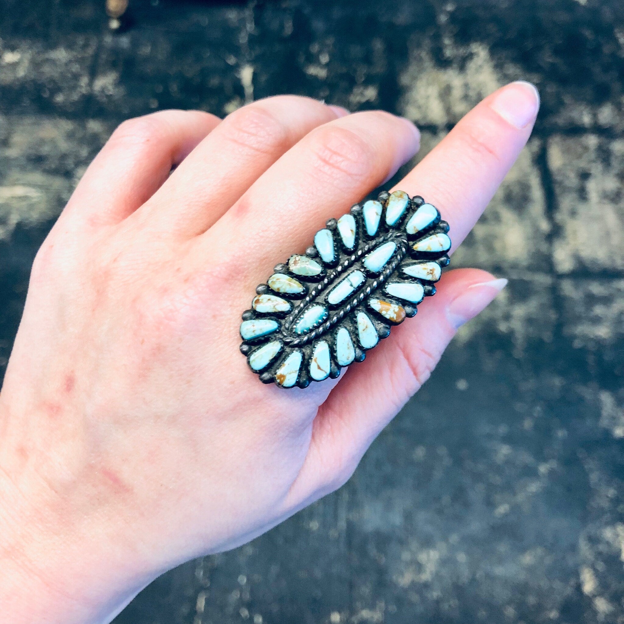 Southwestern Ring, Turquoise Ring, Blue Jewelry, Southwestern Style, Statement Jewelry, Long Ring, Blue and Silver, Vintage Silver Ring, 925