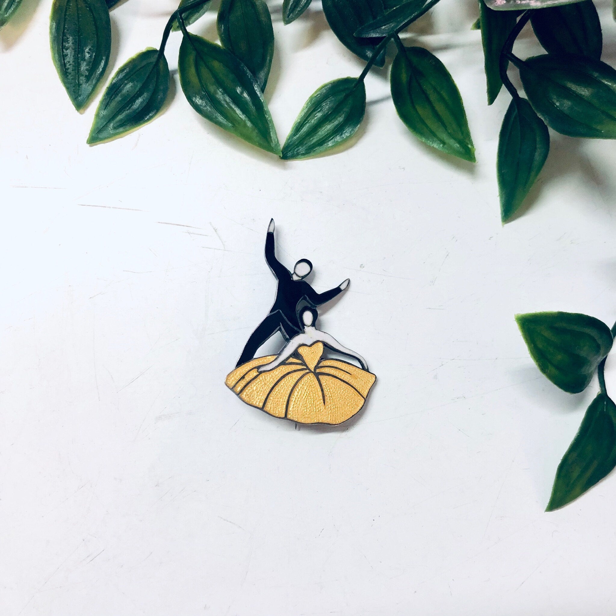 Margot de Taxco Pin, Vintage Brooch, Enamel Taxco, Vintage Jewelry, Signed Taxco, Ballroom Dancing, Dancing Brooch, Yellow Pin, Black Pin