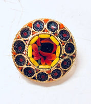 Vintage Millefiori Pin, Vintage Brooch, Small Pin, Round Pin, Vintage Jewelry, Mosaic Jewelry, Yellow, Flower Pin, Blue, Red, Roses, Brooch