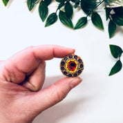 Vintage Millefiori Pin, Vintage Brooch, Small Pin, Round Pin, Vintage Jewelry, Mosaic Jewelry, Yellow, Flower Pin, Blue, Red, Roses, Brooch