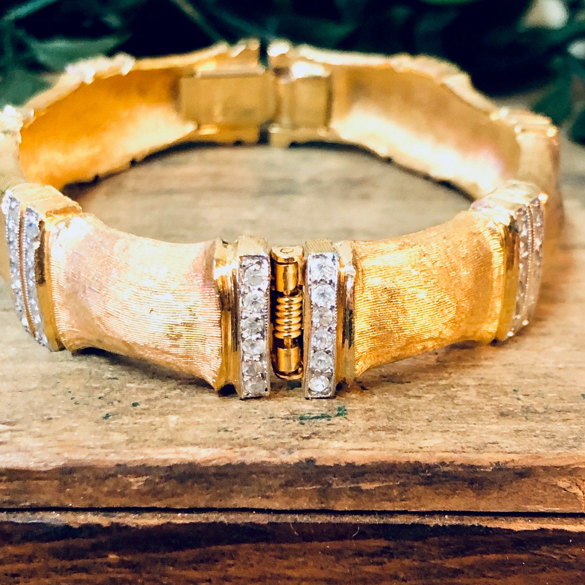 Vintage Bracelet, Gold Toned Bracelet, Joseph Mazer Bracelet, Joseph Mazer Jewelry, Vintage Jewelry, Rhinestone Bracelet, Bangle Bracelet