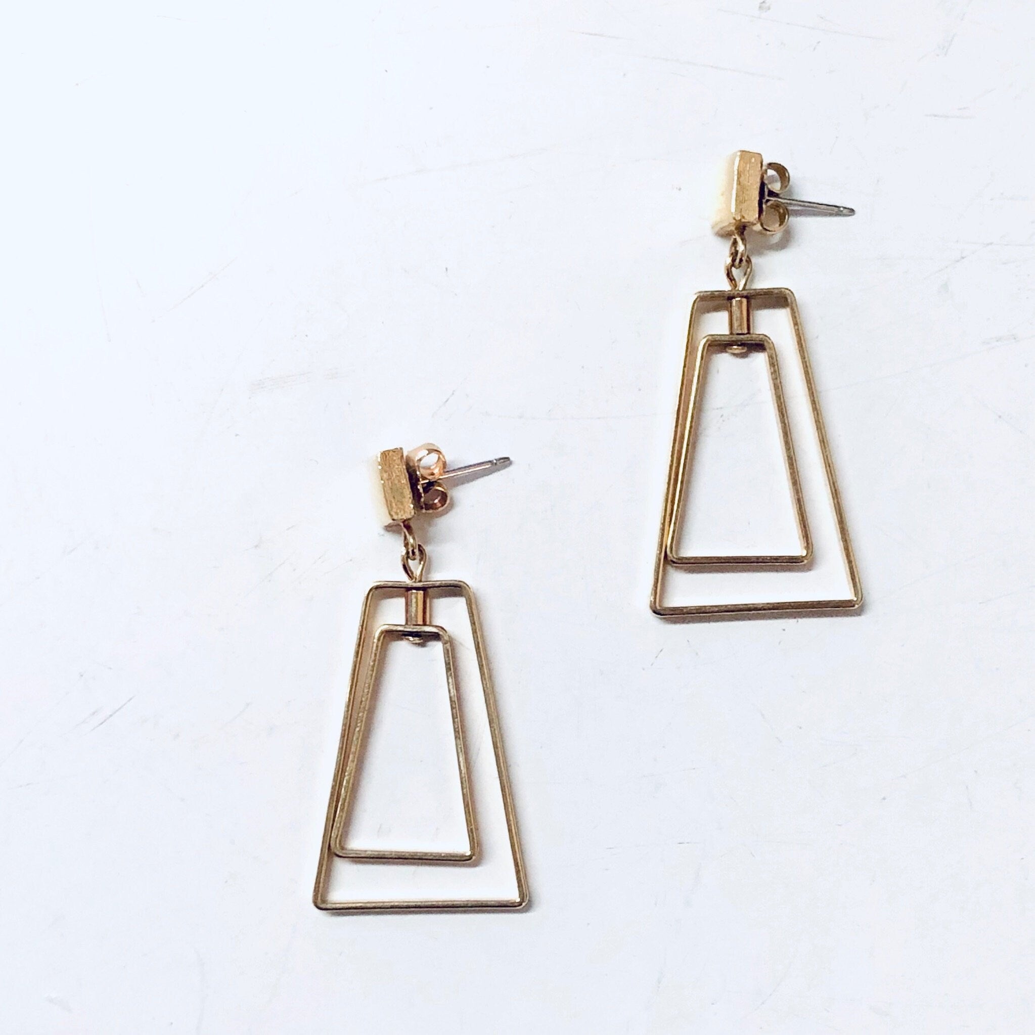 Vintage Earrings, Geometric Earrings, Gold Toned Earrings, Vintage Jewelry, Dangle Earrings, Pierced Ears, Geometric Style, Unique Jewelry