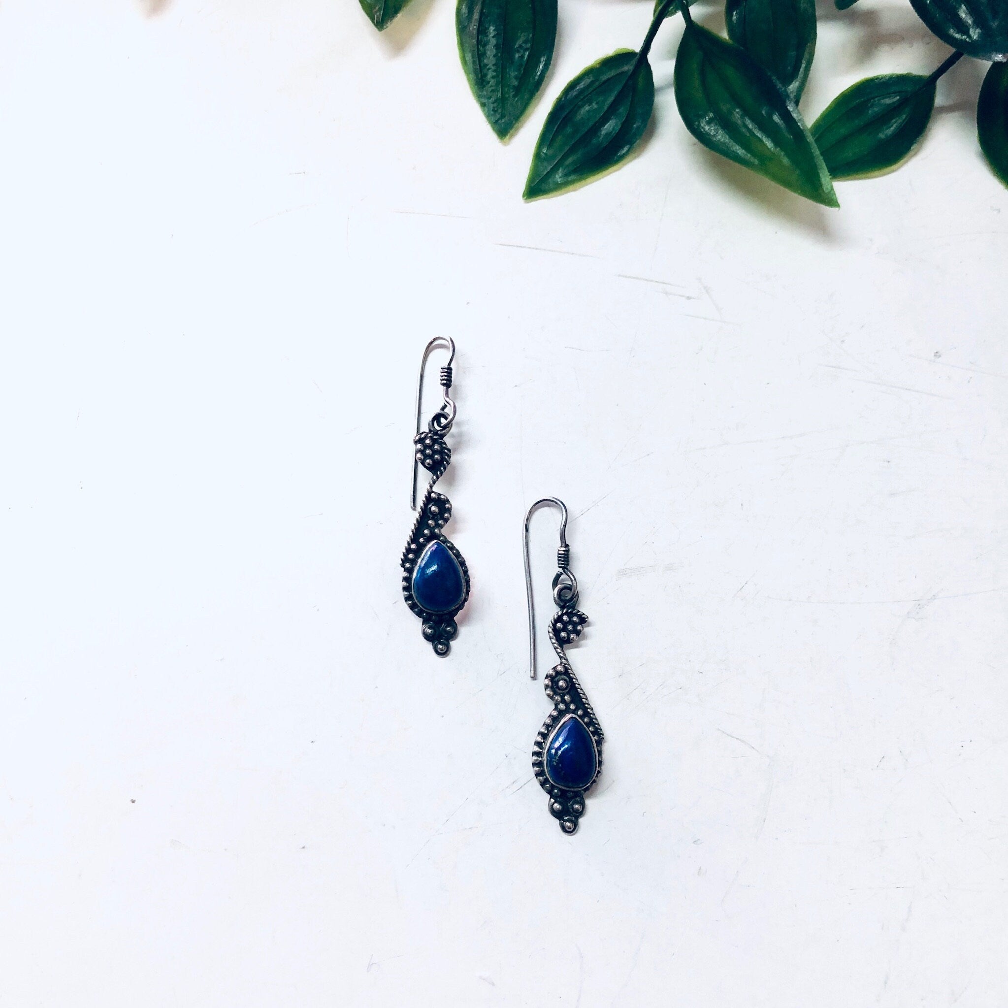 Vintage Silver Earrings, Lapis Lazuli Earrings, Blue Lapis, Dangle Earrings, Blue and Silver, Unique Jewelry, Pierced Ears, Lapis Earrings