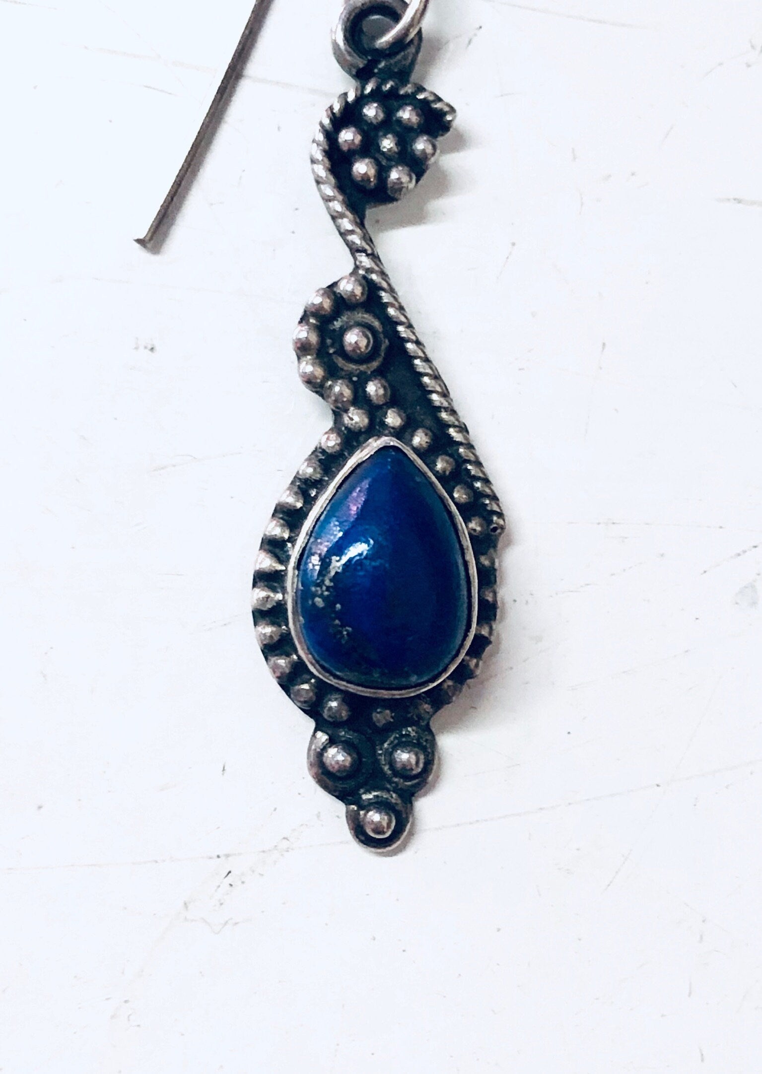 Vintage Silver Earrings, Lapis Lazuli Earrings, Blue Lapis, Dangle Earrings, Blue and Silver, Unique Jewelry, Pierced Ears, Lapis Earrings