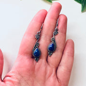 Vintage Silver Earrings, Lapis Lazuli Earrings, Blue Lapis, Dangle Earrings, Blue and Silver, Unique Jewelry, Pierced Ears, Lapis Earrings