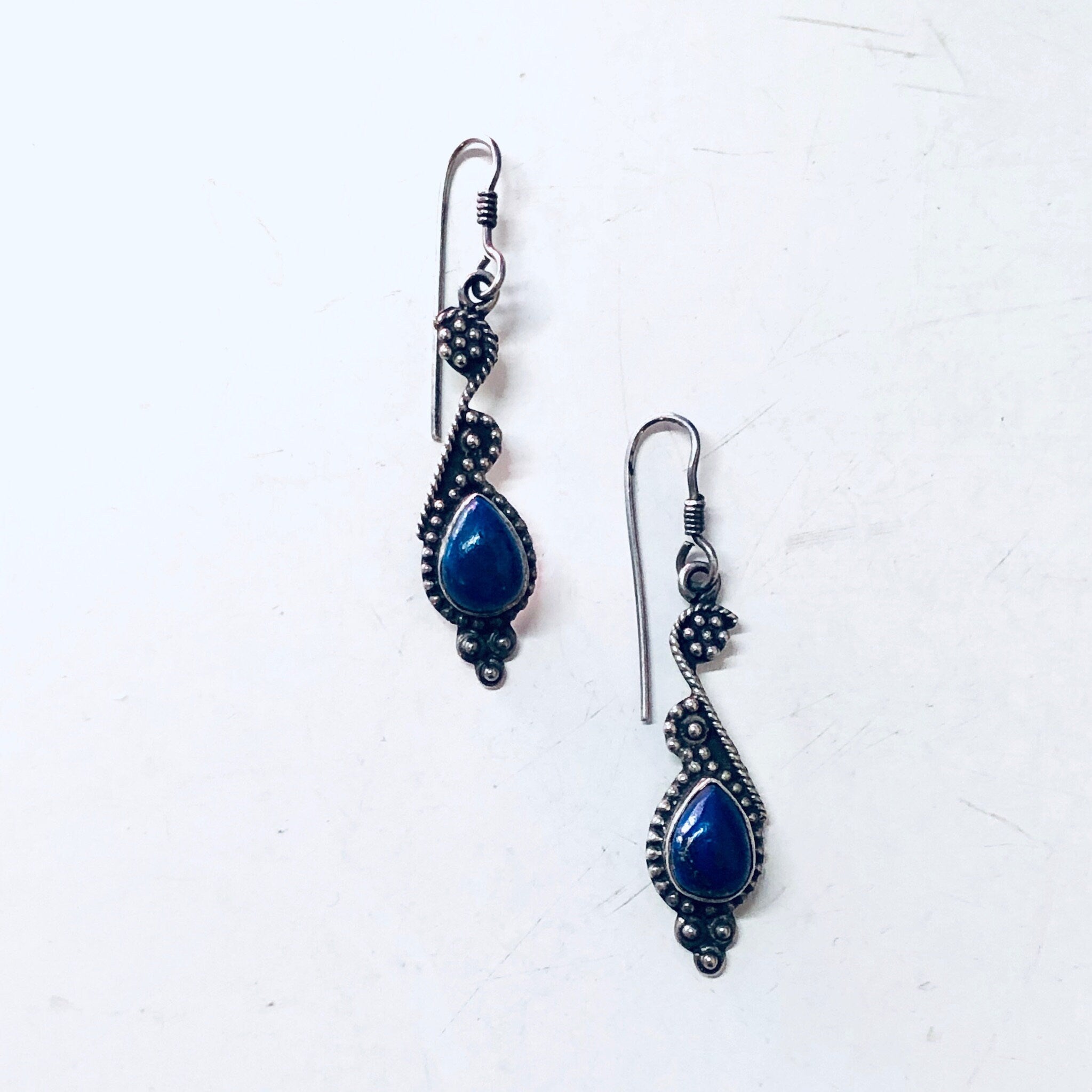 Vintage Silver Earrings, Lapis Lazuli Earrings, Blue Lapis, Dangle Earrings, Blue and Silver, Unique Jewelry, Pierced Ears, Lapis Earrings