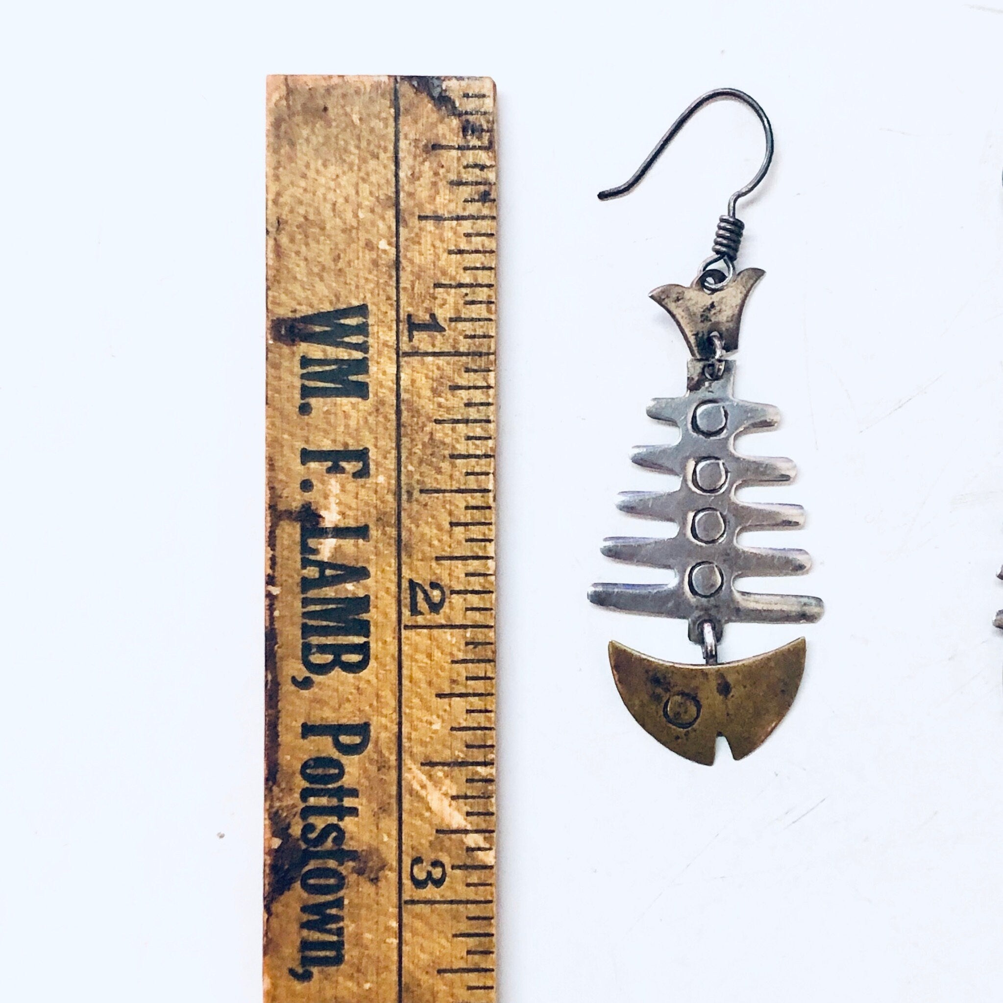 Vintage Silver Earrings, Fish Bone Earrings, Fish Jewelry, Pierced Ears, Dangle Earrings, Fish Earrings, Skeleton Earrings, 925 Earrings,