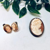 Cameo Set, Jewelry Set, Vintage Cameo, Cameo Earrings, Cameo Brooch, Cameo Necklace, Screw Back Earrings, Gold Filled Jewelry, Vintage Pin
