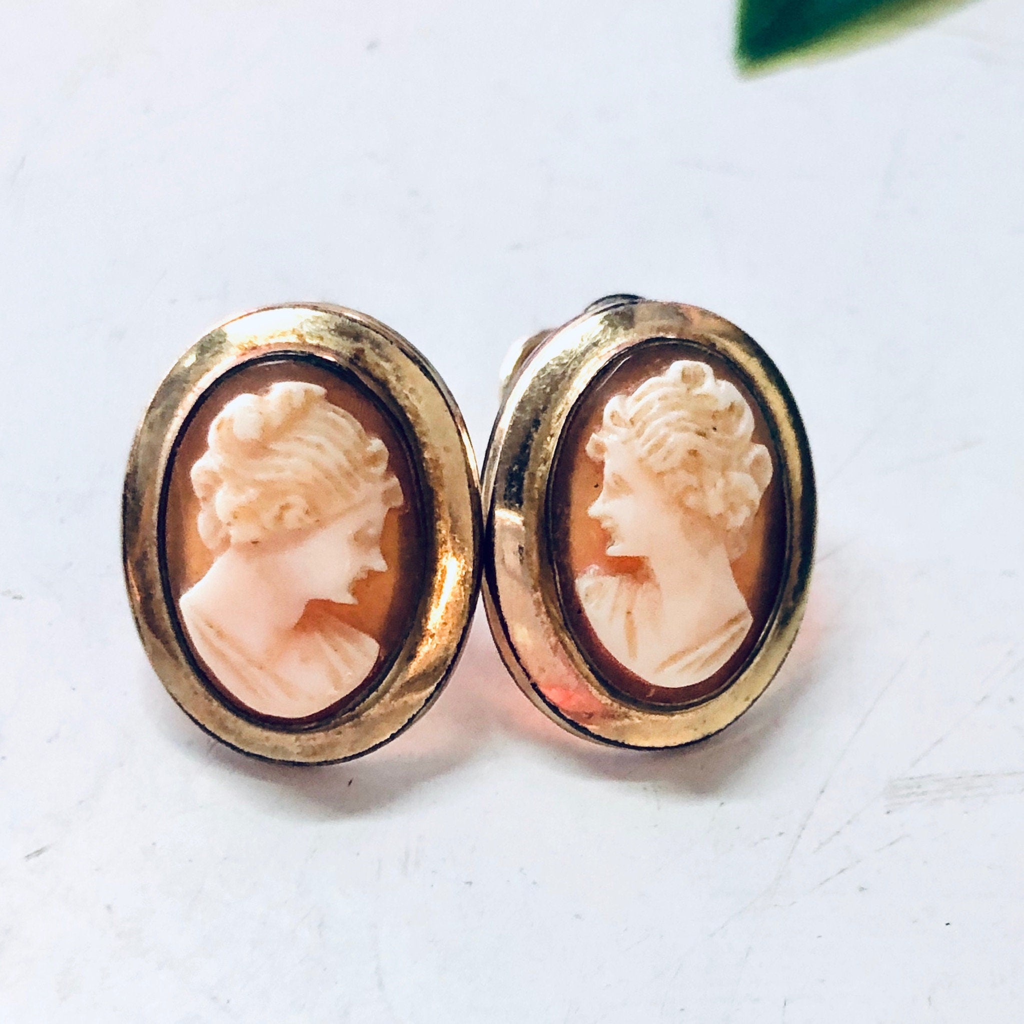 Cameo Set, Jewelry Set, Vintage Cameo, Cameo Earrings, Cameo Brooch, Cameo Necklace, Screw Back Earrings, Gold Filled Jewelry, Vintage Pin