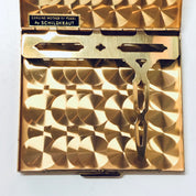 Vintage gold-toned mother of pearl cigarette case and business card holder by Schildkraut, with geometric diamond-shaped inlaid pattern, from Bailey Banks and Biddle.
