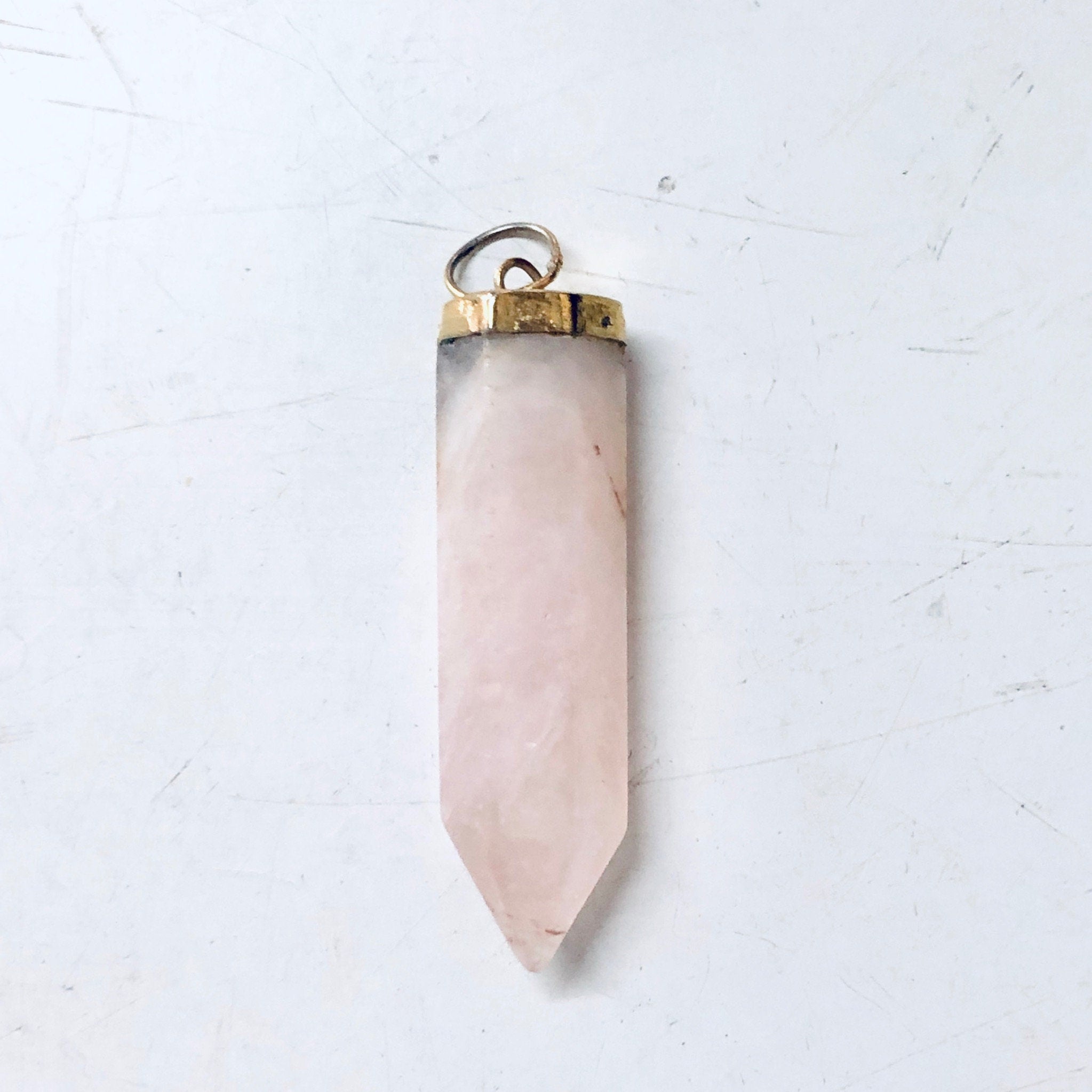 Quartz Pendant, Pink Quartz, Vintage Pendant, Pink Gemstone, Vintage Jewelry, Gold Jewelry, Vintage Necklace, Small Pendant, Quartz Jewelry