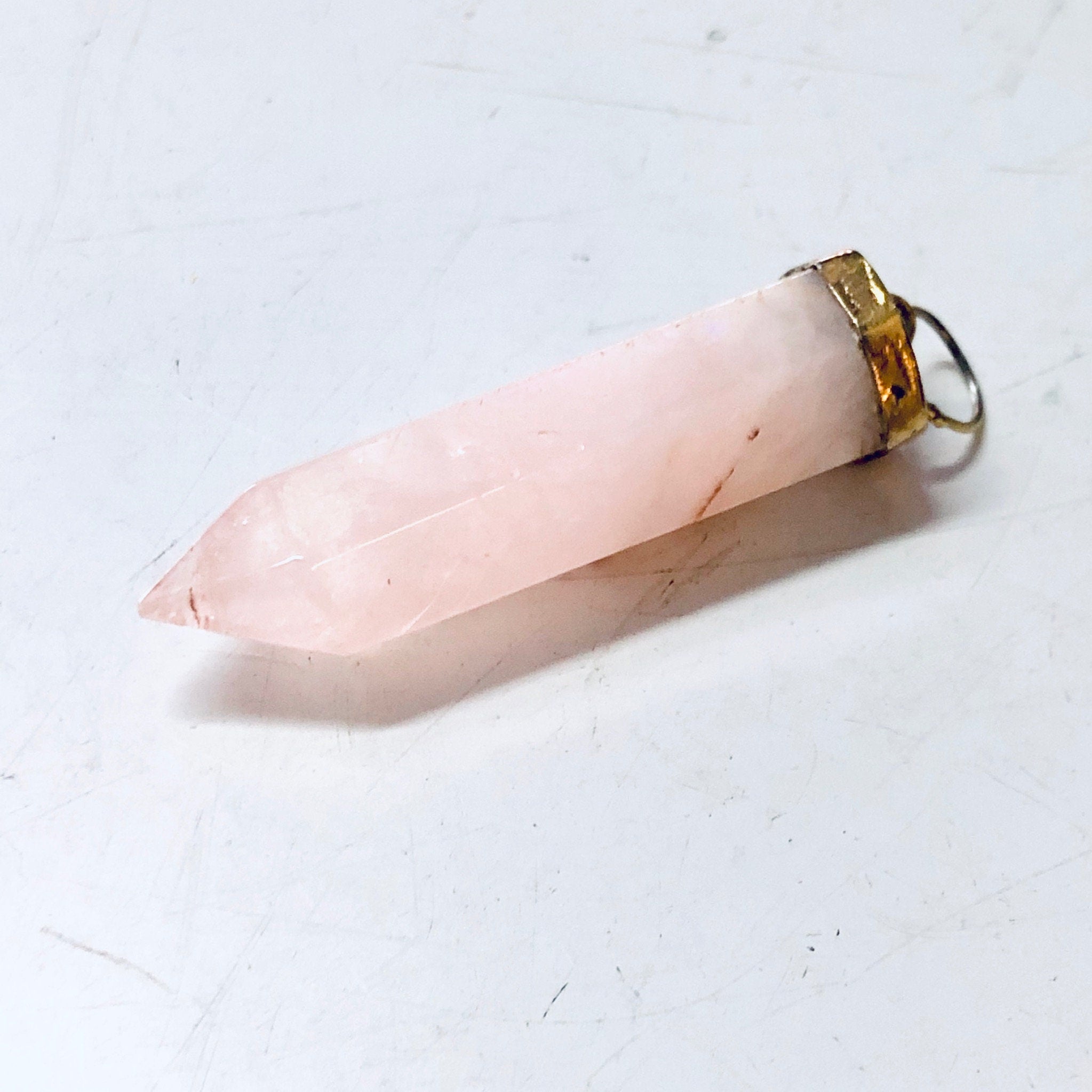 Quartz Pendant, Pink Quartz, Vintage Pendant, Pink Gemstone, Vintage Jewelry, Gold Jewelry, Vintage Necklace, Small Pendant, Quartz Jewelry