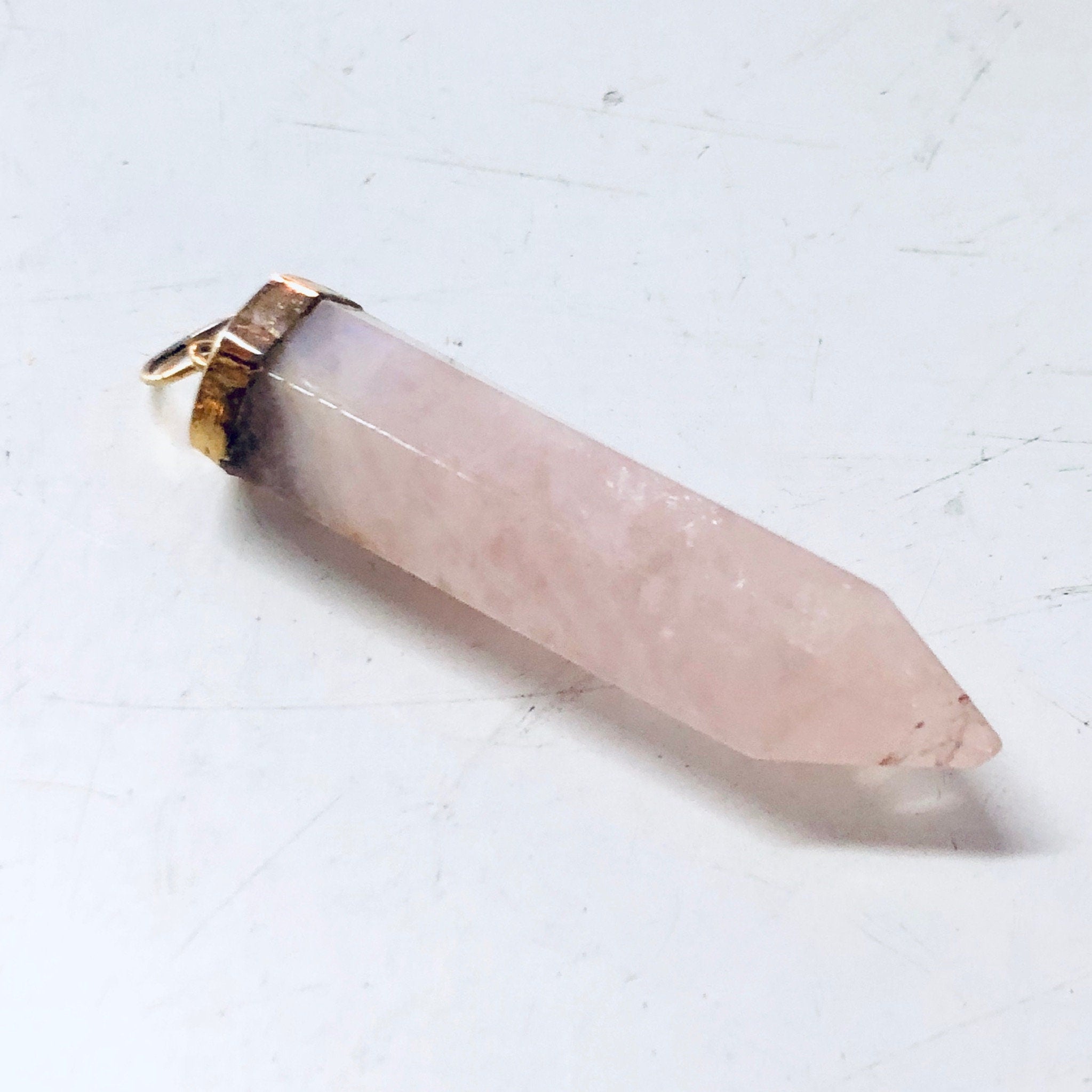 Quartz Pendant, Pink Quartz, Vintage Pendant, Pink Gemstone, Vintage Jewelry, Gold Jewelry, Vintage Necklace, Small Pendant, Quartz Jewelry