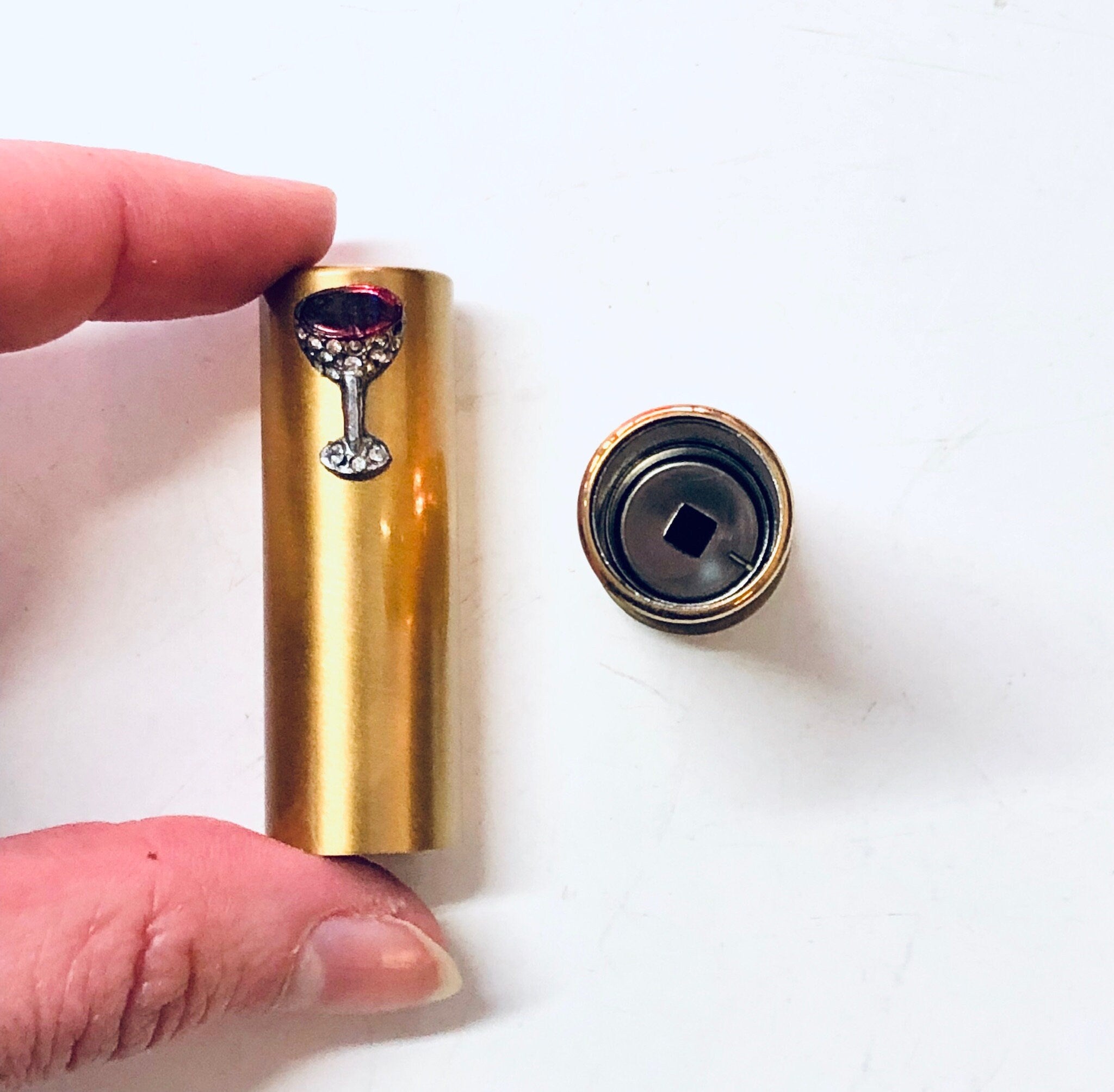 Ciner Compact, Vintage Compact, Lipstick Tube, Compact and Lipstick, DIY Makeup, Rhinestone Compact, Gold Toned Compact, Martini Compact,