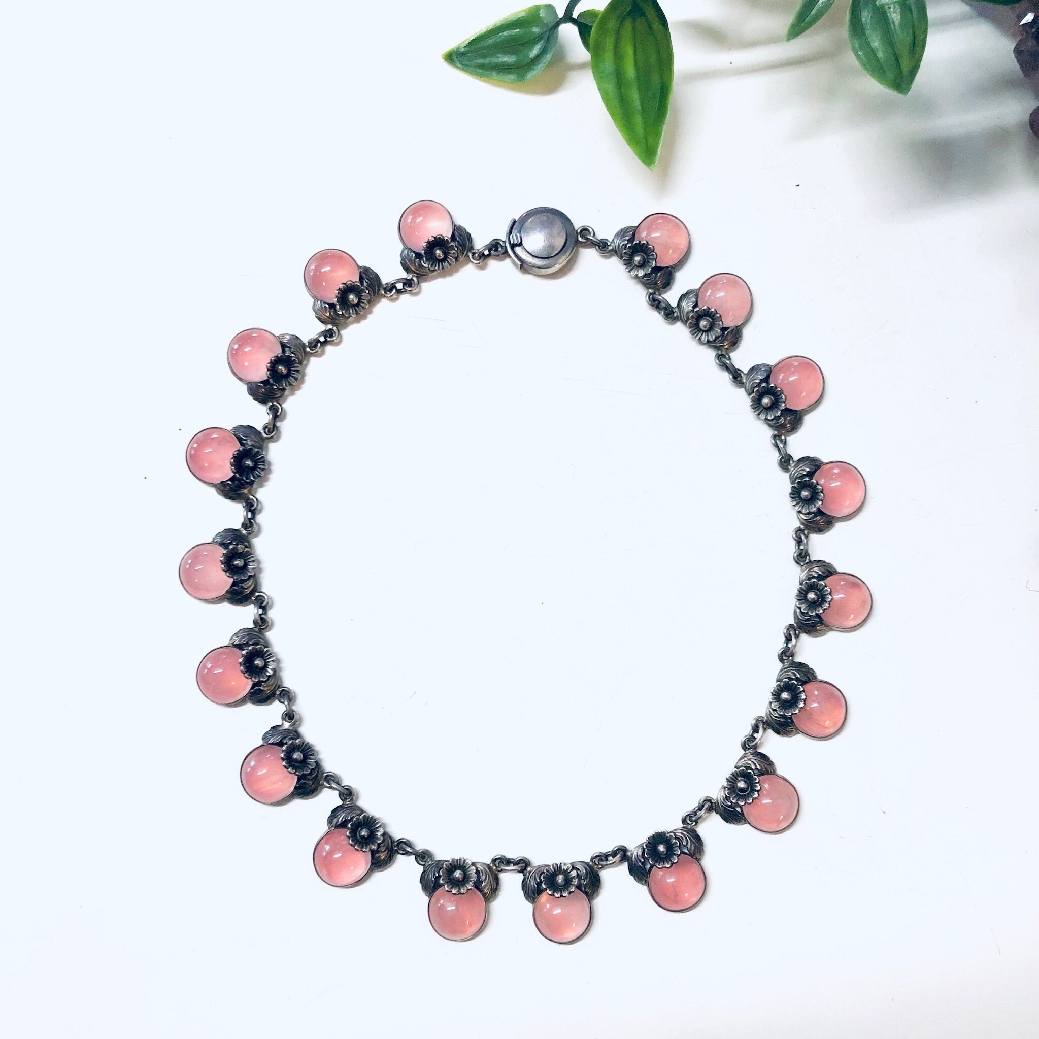 Niels Erik From Necklace, Denmark Necklace, NE From Jewelry, NE From Choker, Pink Necklace, Daisy Necklace, 1950s Jewelry, Vintage Jewelry,