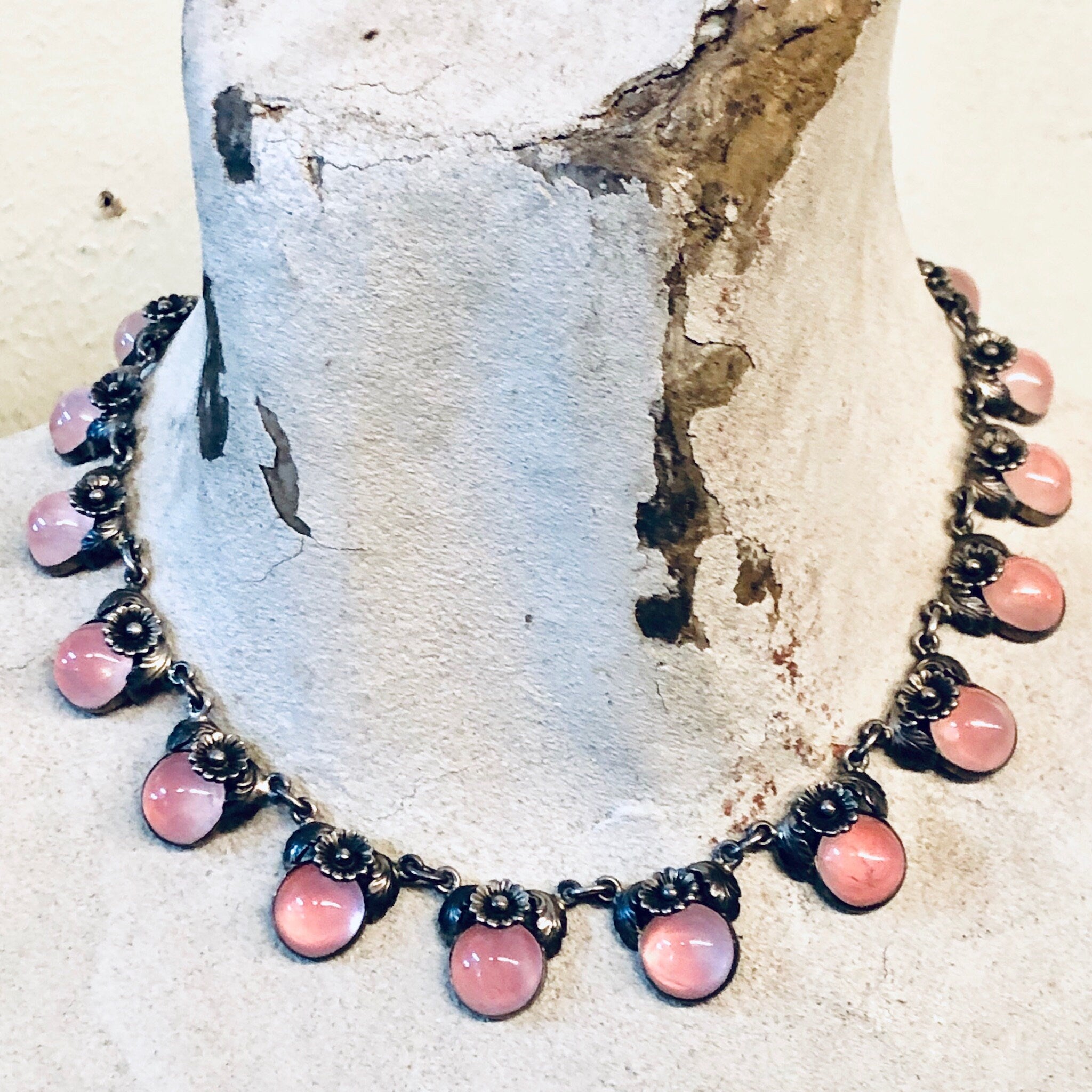 Niels Erik From Necklace, Denmark Necklace, NE From Jewelry, NE From Choker, Pink Necklace, Daisy Necklace, 1950s Jewelry, Vintage Jewelry,
