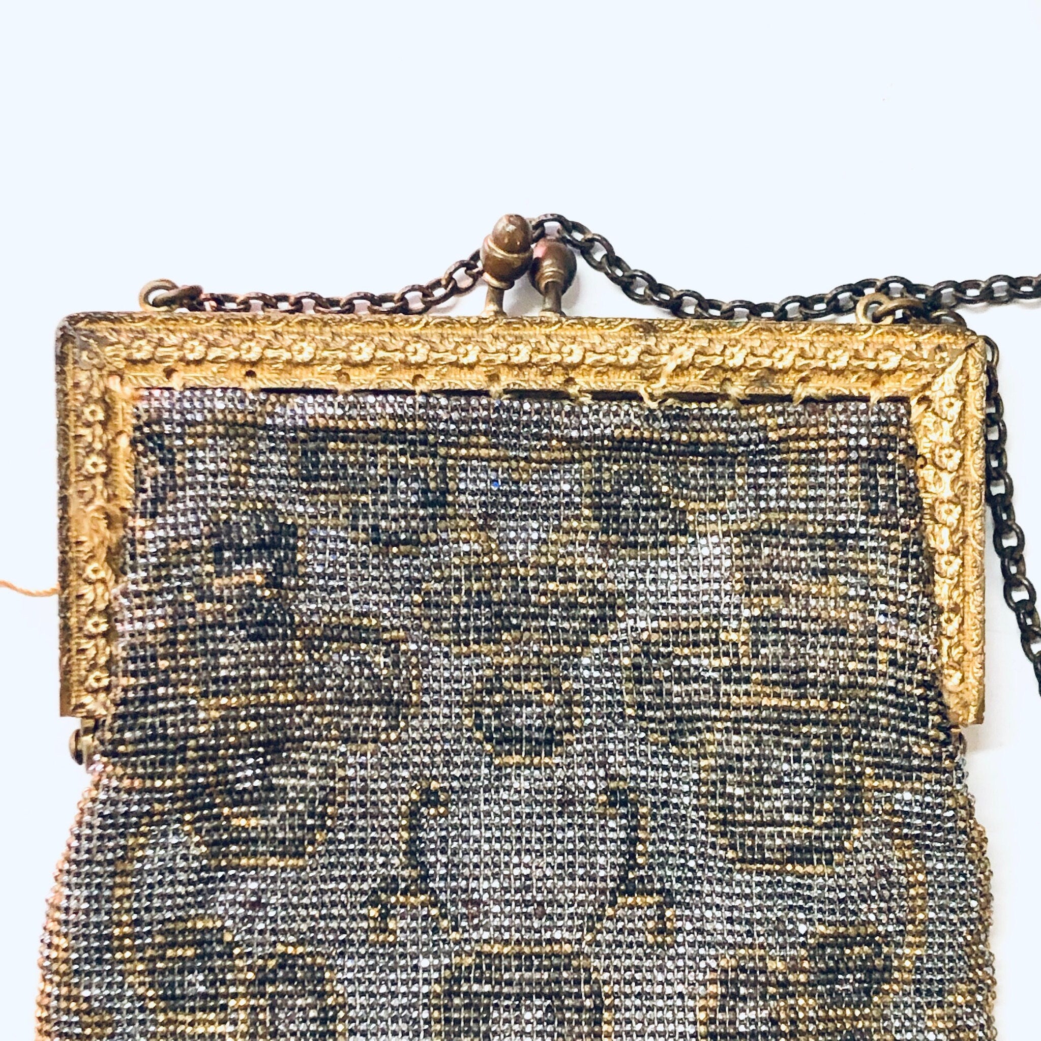 Vintage Purse, Evening Bag, Mesh Evening Bag, Antique Purse, Handbag, Change Purse, Floral Mesh, Gold Toned Bag, Chain Strap Bag, France