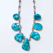 Vintage Necklace, Bib Necklace, Statement Jewelry, Turquoise Necklace, Link Necklace, Blue and Silver, Vintage Jewelry, 925 Necklace, Blue