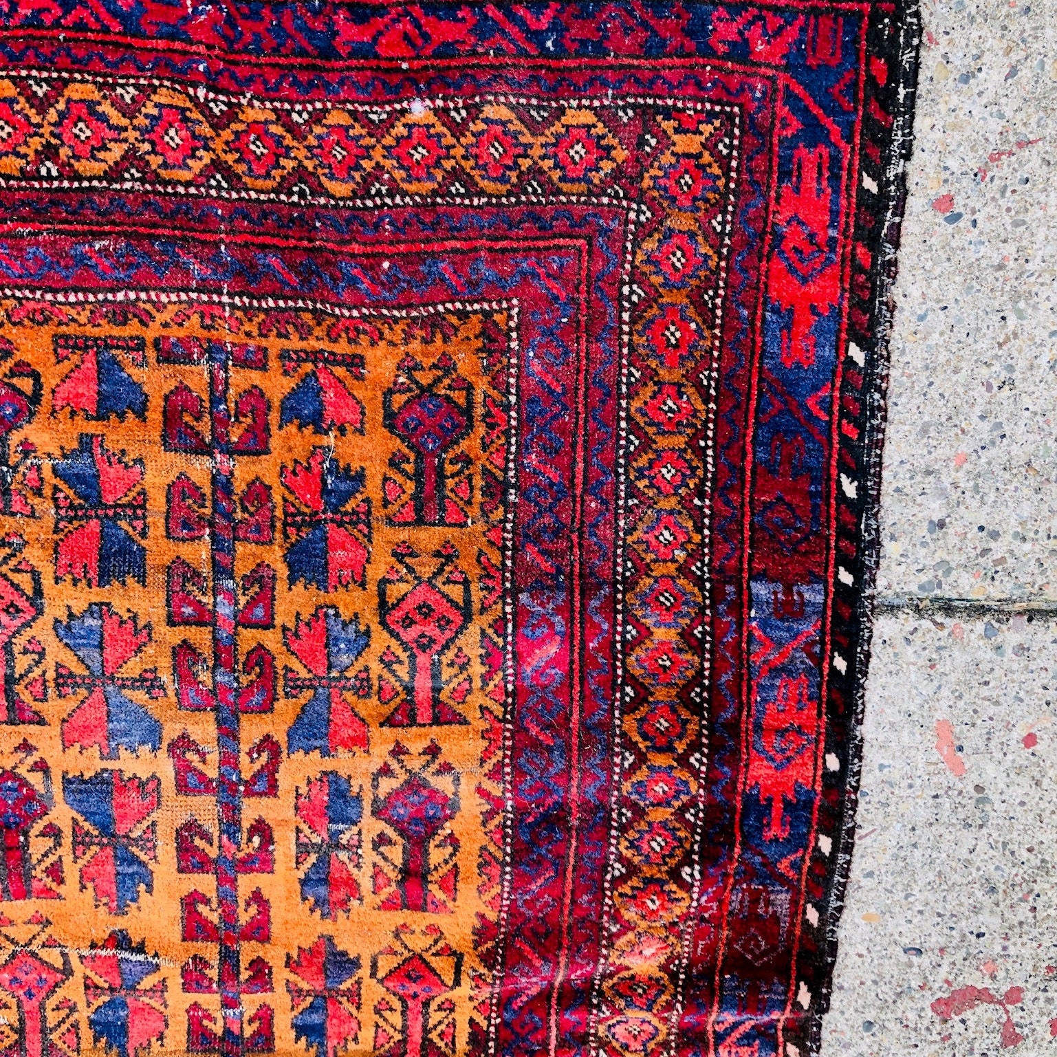 Antique Rug, Hand Woven Rug, Persian Rug, Middle Eastern Rug, Handmade Rug, Bright Home Decor, Red, Orange, Yellow, Blue, Small Rug,